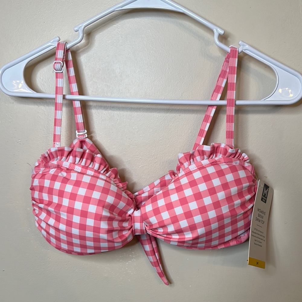 Pink Gingham Bikini Top